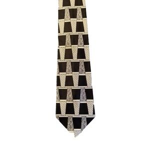 Vintage Countess Mara Mens Silk‎ Tie Gray Black Abstract Geometric Made in USA